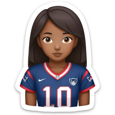 Asian girl in patriots jersey number 10 sticker