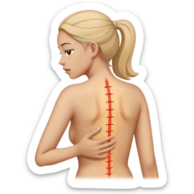 mulher com dor no corpo todo com a mao na coluna indicando dor sticker