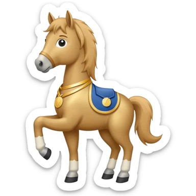 anthropomorphised horse wearing jeans, a t-shirt, and a gold medal sticker