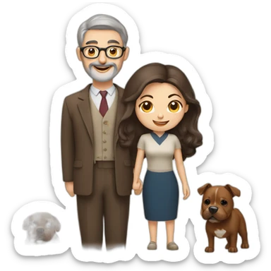 Jewish man and Chinese lady with brown Staffordshire terrier sticker