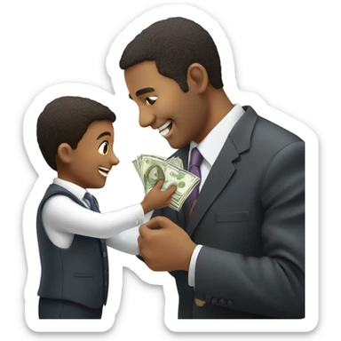 business man handing money to happy child sticker