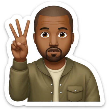 Kanye West throwing a peace sign sticker