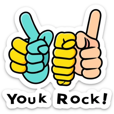 The words “YOU ROCK” stacked on top of eachother with a thumbs up in the middle sticker
