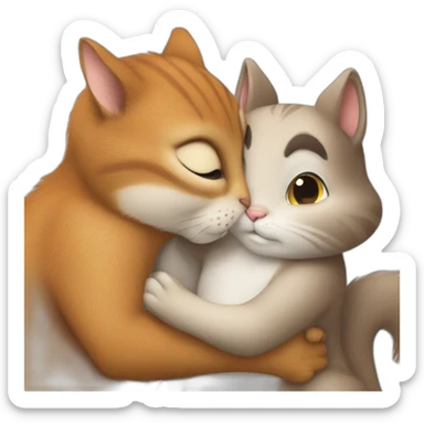 the cat gently hugs the squirrel sticker