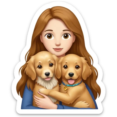 woman with long brown hair holding a golden retriever dog in her arms sticker