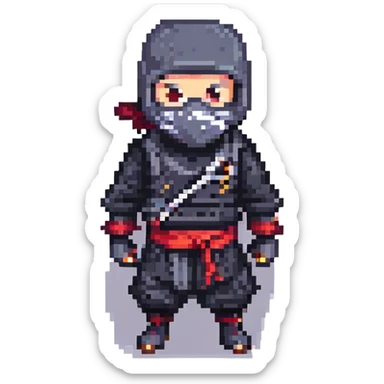 masked ninja, pixel art style sticker