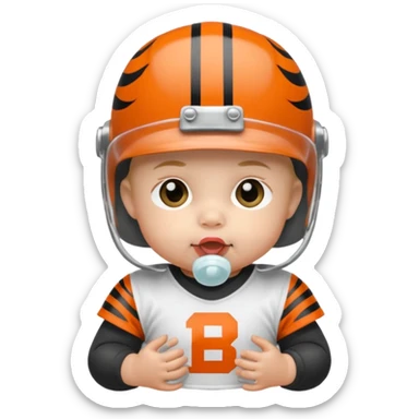 Baby with pacifier in a bengals helmet  sticker