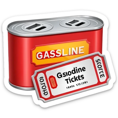a can of gasoline and 2 tickets sticker