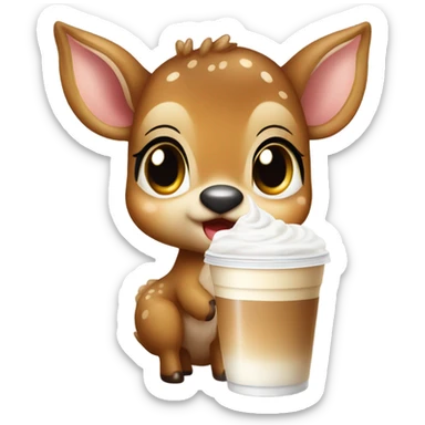 Baby deer drinking iced coffee sticker