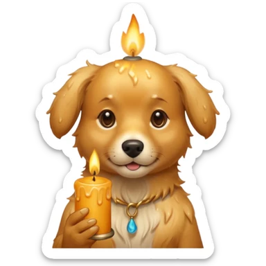 dog holding a lit aromatic candle in hand sticker
