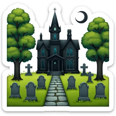 Adams Family style horror overgrown Haunting graveyard field Victorian mansion  sticker