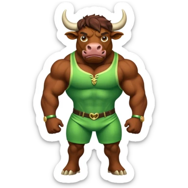 Green bull with clothes sticker