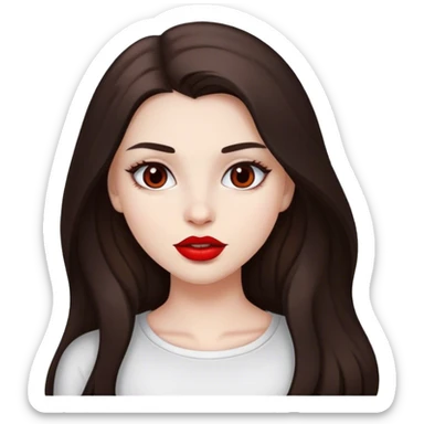 White skin, dark brown hair, pretty girl, long hair, brown eyes, red lips  sticker