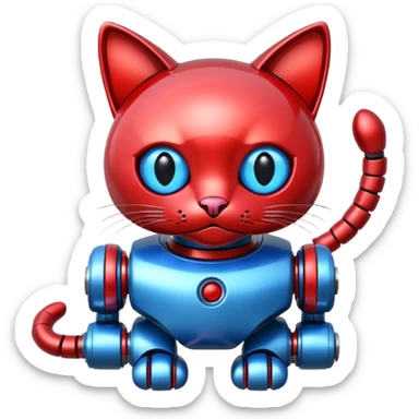 generate robot cat, glossy, realstic, red and blue color sticker