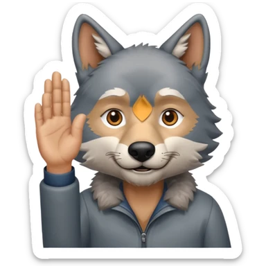  A real wolf waving his hand while he's standing but he's hand loks like a wolf's hand and looks like a grandpa sticker