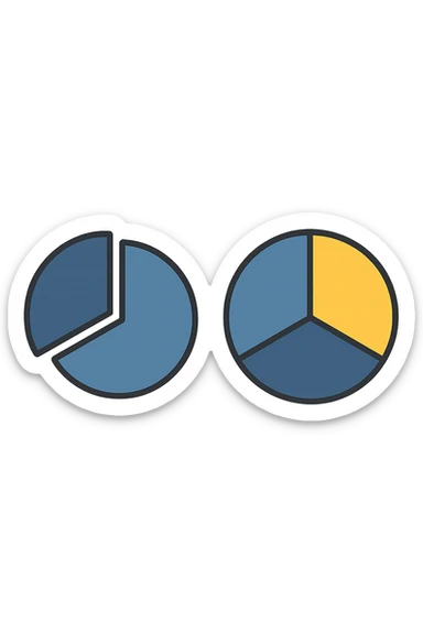 due grafici a torta, uno ha due spicchi e l'altro ne ha 3, isolati su sfondo bianco sticker