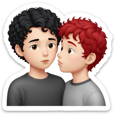Curly Black hair boy with red straight hair kissing sticker