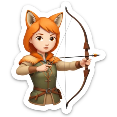 archer aiming bow with fox beside sticker