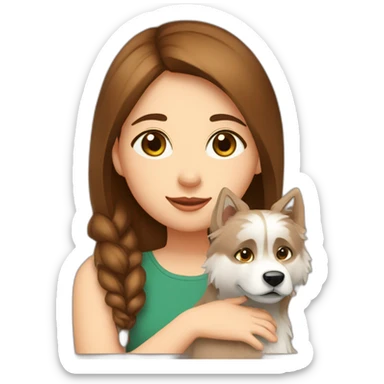 Girl green eyes brown hair hug Dog Siberian laika sticker