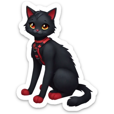 Anthro Edgy Cool Beautiful Black Cat-Fursona with Emo Hair-bangs with Red Streaks Chest Harness sticker