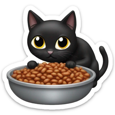 Black cat eating baked beans sticker
