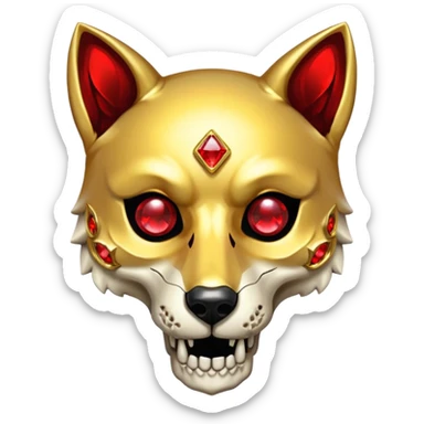 Shiny sparkly gold hollow wolf-skull with red gem stones sticker