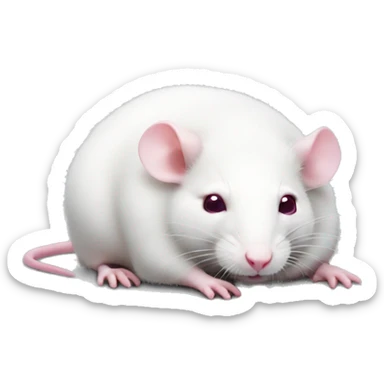 Realistic fat white rat with pink eyes sad face lying down sticker