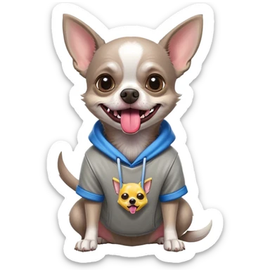 Grey old Chihuahua ￼ with tongue sticking out and a Fortnite shirt on sticker