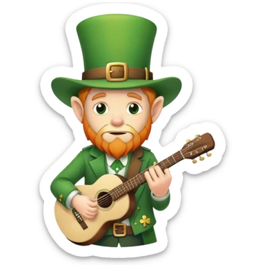 Sad leprechaun with no beard and with guitar and Irish hat sticker