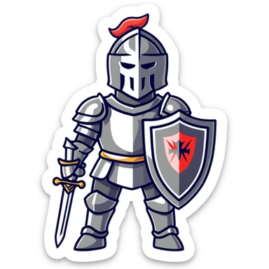 Knight in shining armor with sword and shield sticker
