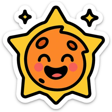 Brawl Stars pin of a smiling meteor with a fame aura, bold outlines, playful expression sticker