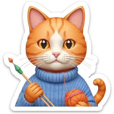 knitting cat portrait, head and shoulders only, cute cat holding knitting needles and yarn, cozy expression, warm handmade vibe, 3D cartoon style, mobile game icon style, clean background, no text, no watermark
 sticker