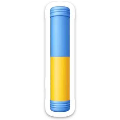 Blue foam tube with yellow ends on both end, not hollow, front view sticker