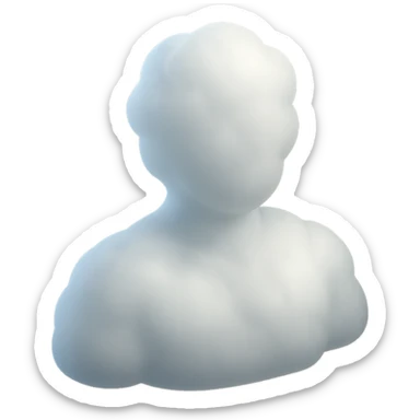 front view of a person made entirely of white fluffy convex clouds, shoulders visible, matte glass style sticker