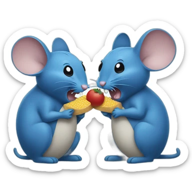 Two blue mices eating one worm sticker