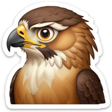 Cinematic Noble Hawk Portrait Emoji, Poised and regal, with a sturdy, agile build, a sharp, hooked beak, and intense, focused eyes that exude predatory precision, Simplified yet sharp and sophisticated features, highly detailed, glowing with a soft, golden glow, high shine, intelligent and vigilant, stylized with an air of aerial mastery, focused and determined, soft glowing outline, capturing the essence of a watchful and confident hawk that appears ready to soar out of the screen with effortless authority! sticker