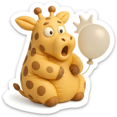 giraffe popping balloon in surprise expression, cushion style sticker
