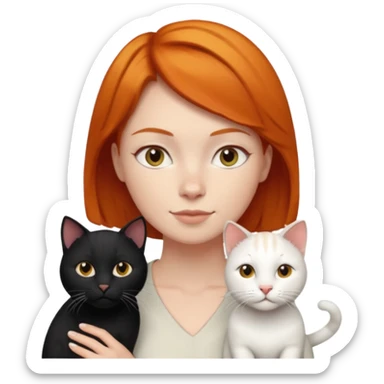 white big cat and a black small cat and a ginger woman short hair  sticker