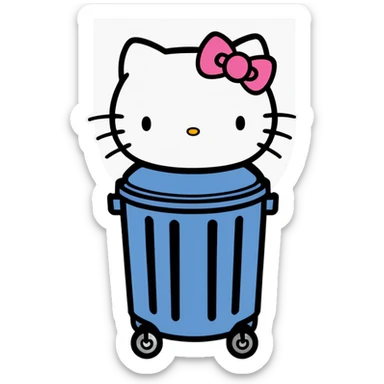 A trash bin that says on text GOODBYEEEE with hello Kitty in it sticker