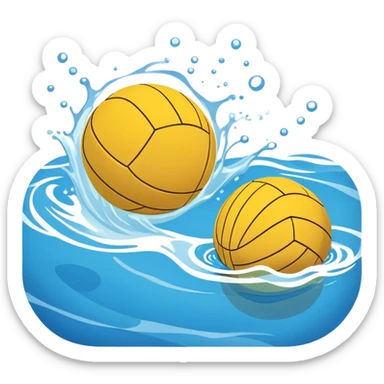 An icon featuring a yellow water polo ball floating on the water with goals in the background, inside a swimming pool. The design includes splashes and ripples, symbolizing the fast-paced action and strategy of water polo. Transparent background highlights. sticker