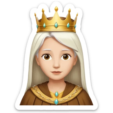 Queen with straight white hair – golden crown, brown robe sticker