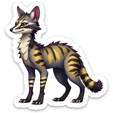 Feral Rare Fantasy dark vibrant warm-colored Vernid-Sergal-Genet-species by LiLaiRa, random markings, tufted ears, full body, 4 legs sticker