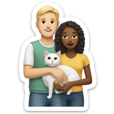 White Family with one cat  sticker