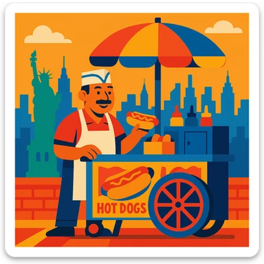 hotdog seller in New York with cart sticker