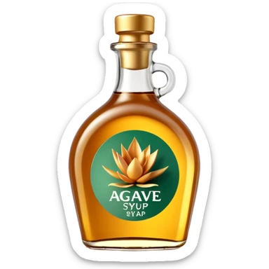 transparent bottle of agave syrup, warm golden-amber, shiny and viscous, curved bottle, plastic flip-top cap gold or green, minimal label, no text, 3D-rendered, clean, soft shadows, natural lighting, transparent background, emoji scale sticker