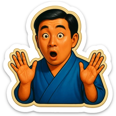 The same Japanese man in traditional kimono looks at the viewer with a surprised look, and his hands are empty sticker