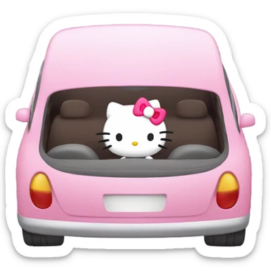 hello kitty in car with  sticker