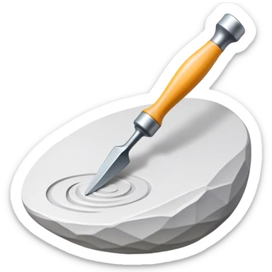 icon for Sculpting with sculpting tools, unfinished sculpture on a textured surface, minimalistic style, clean lines, transparent background. sticker