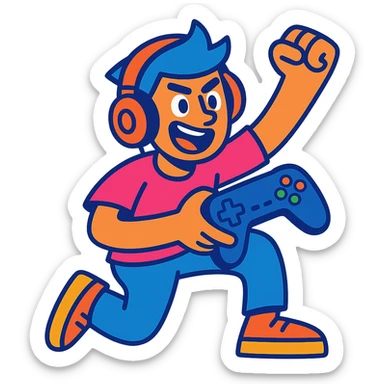 gamer character, vibrant and energetic, modern cartoon style sticker