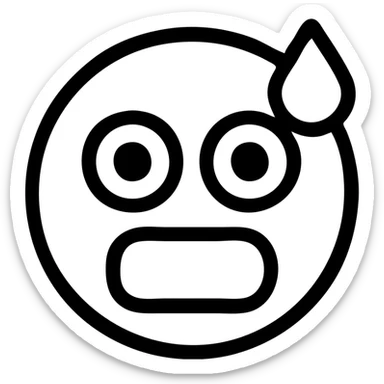 scared and nervous emoji, outlined, wide eyes, sweat drop sticker